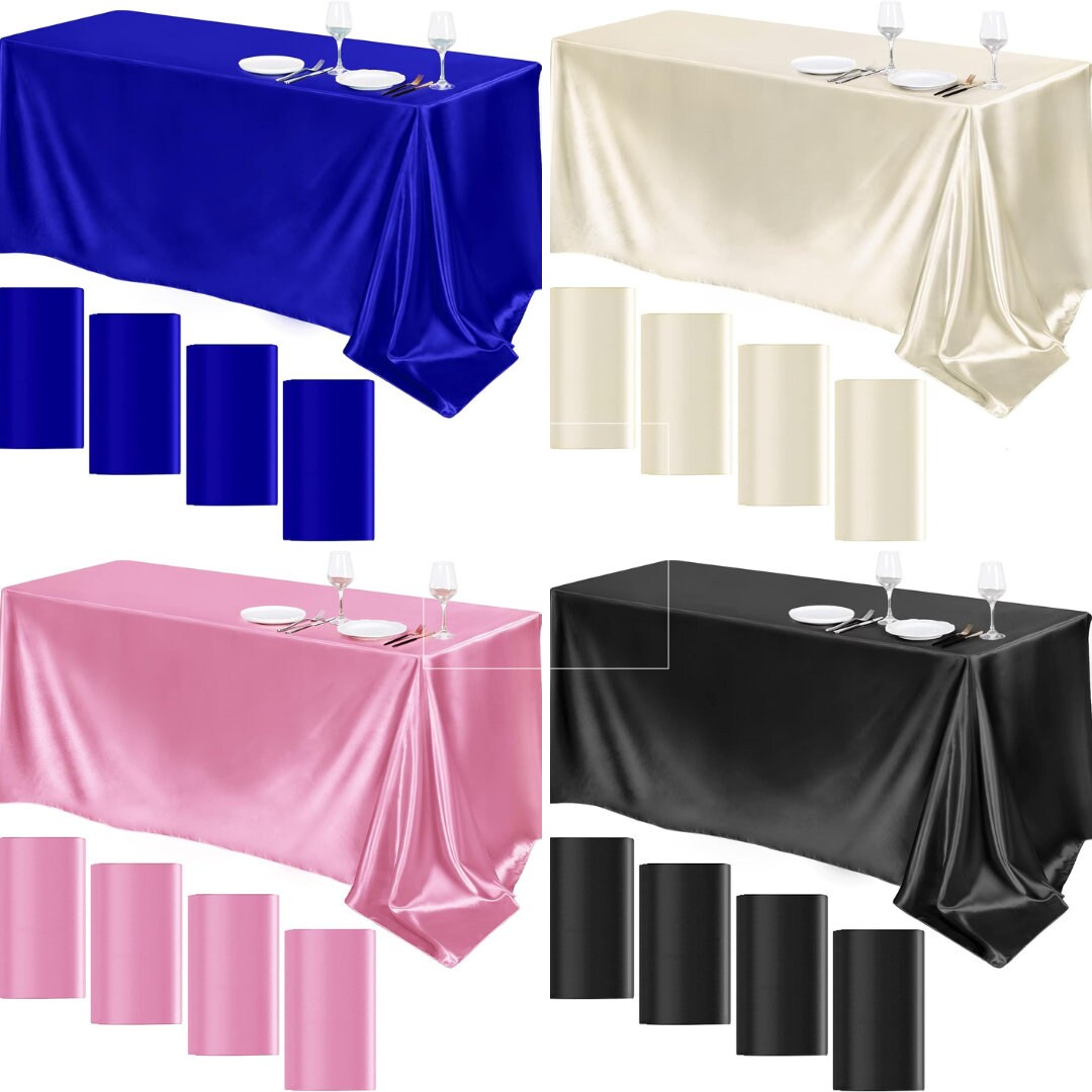 SATIN -  Rectangular Table Cover Bright Tablecloth Smooth Fabric Table Decoration for Wedding Banquet Party Events, 13 Colors Available