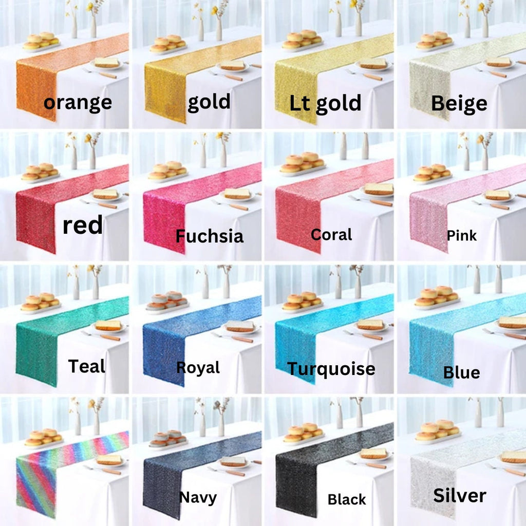 SEQUIN - 12" Wide Wedding & Party Decoration Solid Satin Table Runner ( 12" Wide x 90" Long) 14 Colors Available