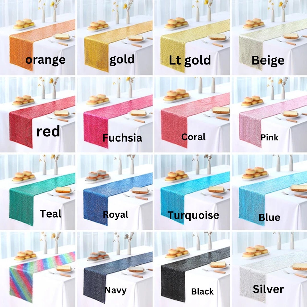 SEQUIN - 12" Wide Wedding & Party Decoration Solid Satin Table Runner ( 12" Wide x 90" Long) 14 Colors Available