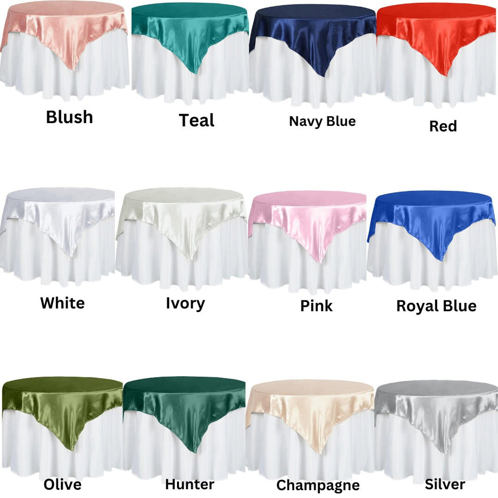 SATIN - Square Tablecloth Overlay - Square Tablecloth, Square Table Cover Fabric  for Dining, Kitchen, Party. 27 Colors Available