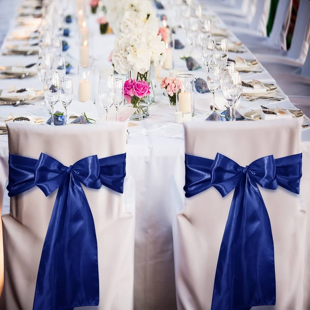 SATIN - Chair Sashes Bows for Wedding Reception Event Banquets Chair Decoration, Dinning Chair Cover Sash Ribbon Tie Back Party Supplies