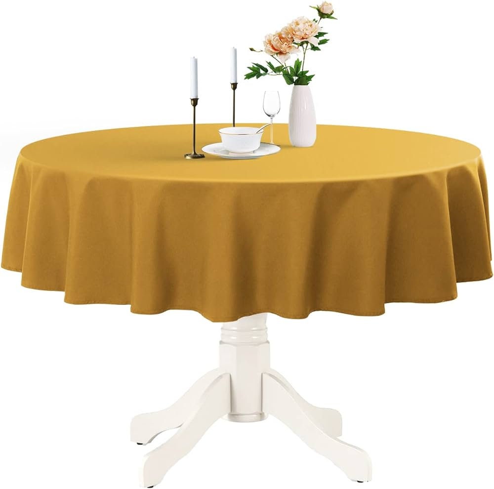 BROWN - Polyester Poplin Washable Round Tablecloth, Wrinkle Resistant Table Cover Fabric Table Cloth for Dinning, Kitchen, Party, Holiday