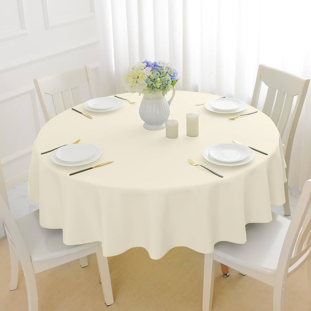 Polyester Poplin Washable Round Tablecloth - Table Cover Fabric Table Cloth for Dinning, Kitchen, Party, Holiday. Choose Size & Color Below