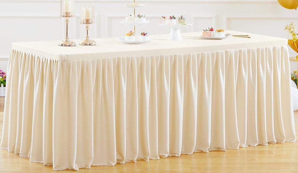 FITTED - Polyester Table Cloth for 6 Foot Rectangle,Fitted Table Cover with Ruffle Table Skirt Party Baby Shower Wedding. 3 Colors Available
