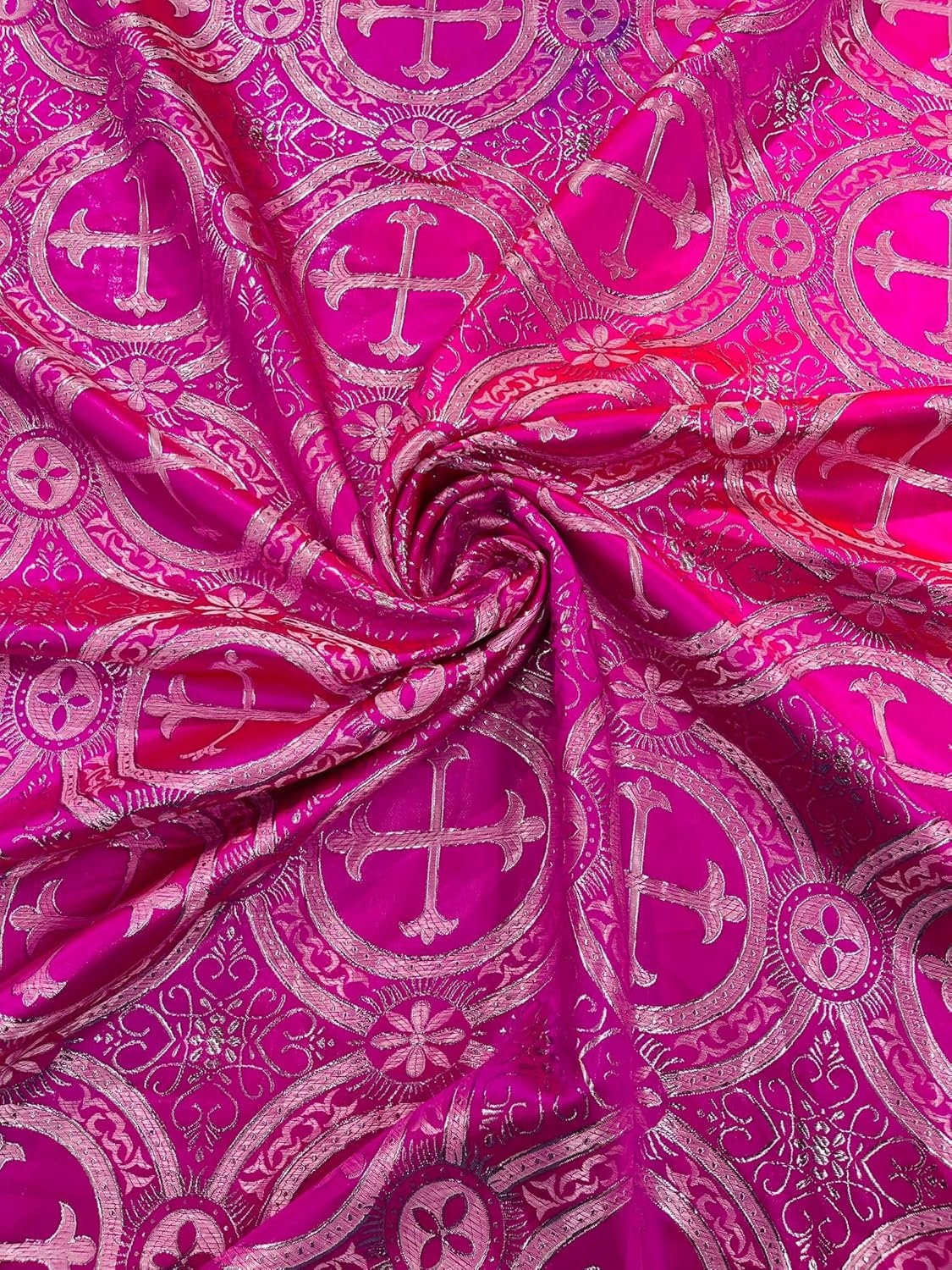 METALLIC CROSS  Brocade Jacquard Satin/Religious Brocade/58 Inches Wide/Liturgical Fabric/Church/Vestment Fabric By Yard. Choose Color Below