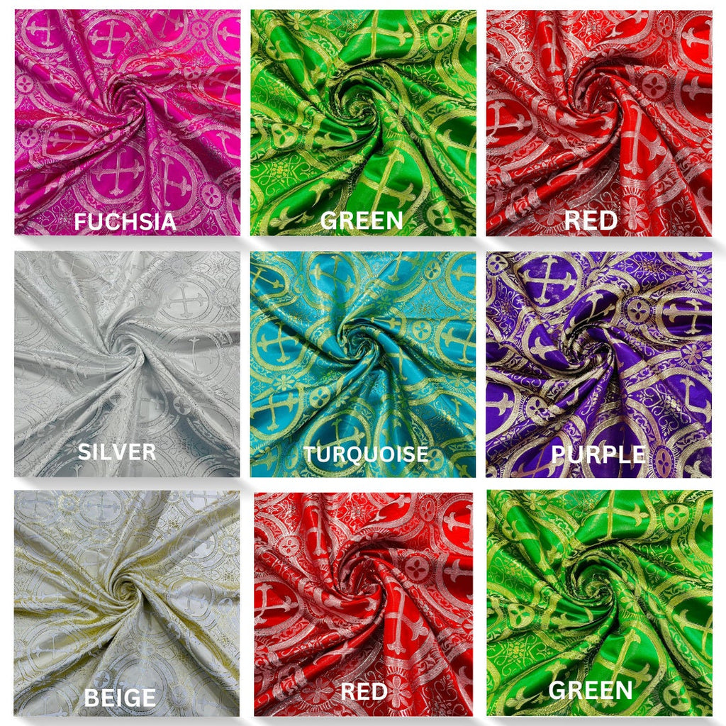 METALLIC CROSS  Brocade Jacquard Satin/Religious Brocade/58 Inches Wide/Liturgical Fabric/Church/Vestment Fabric By Yard. Choose Color Below