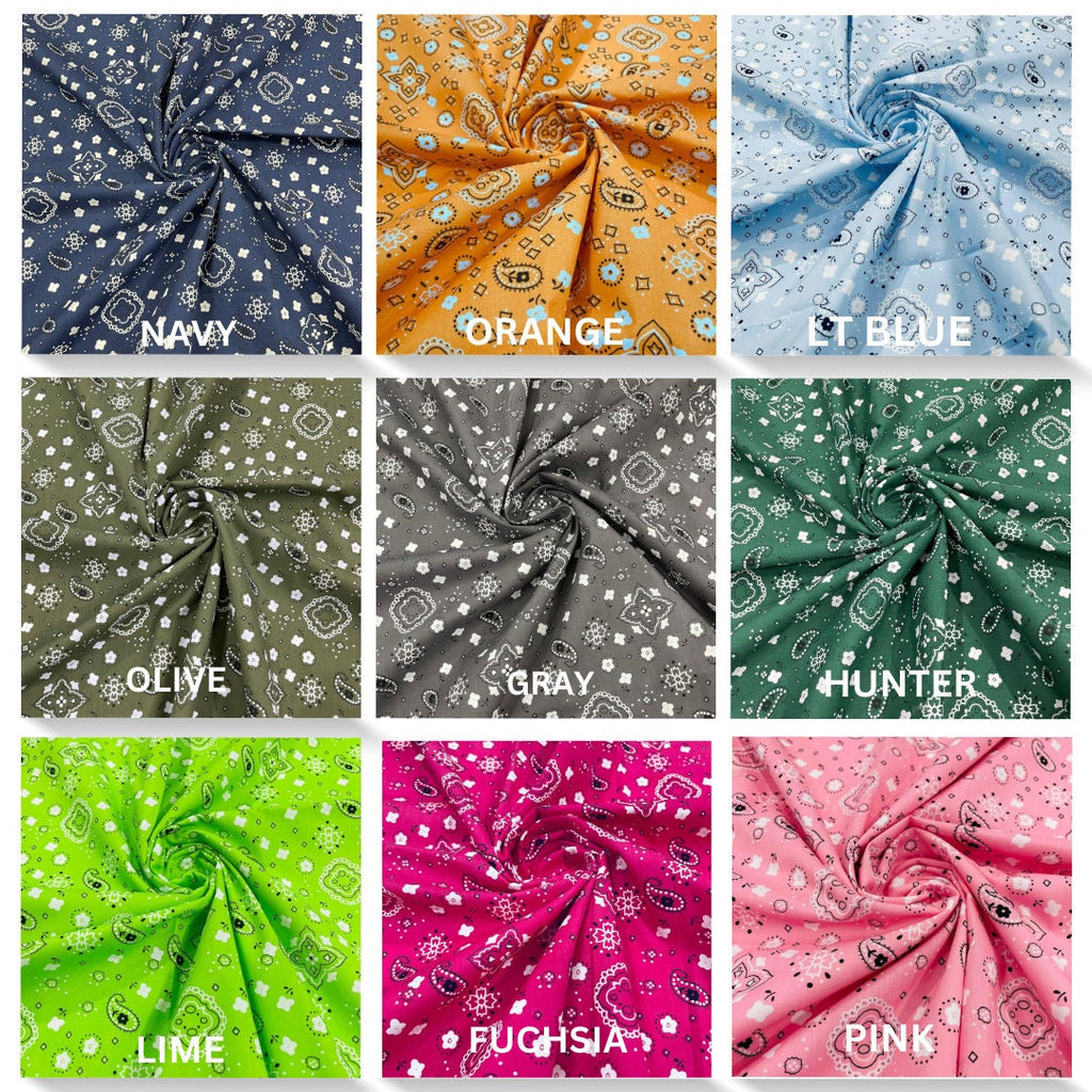 BANDANA - Print Poly Cotton Fabric 60" Wide by The Yard. Choose Color Below