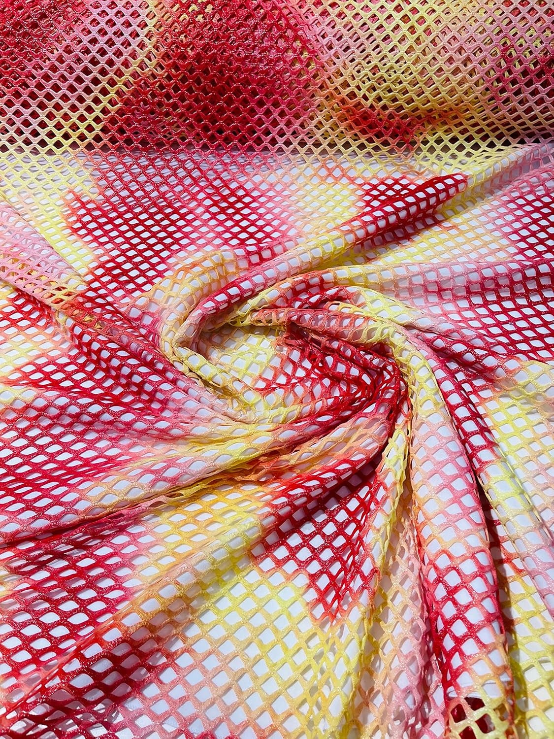 FISHNET - Big Fishnet Diamond Mesh Tie Dye with Silver Glitter 4 Way Stretch By The Yard. Choose Color Below