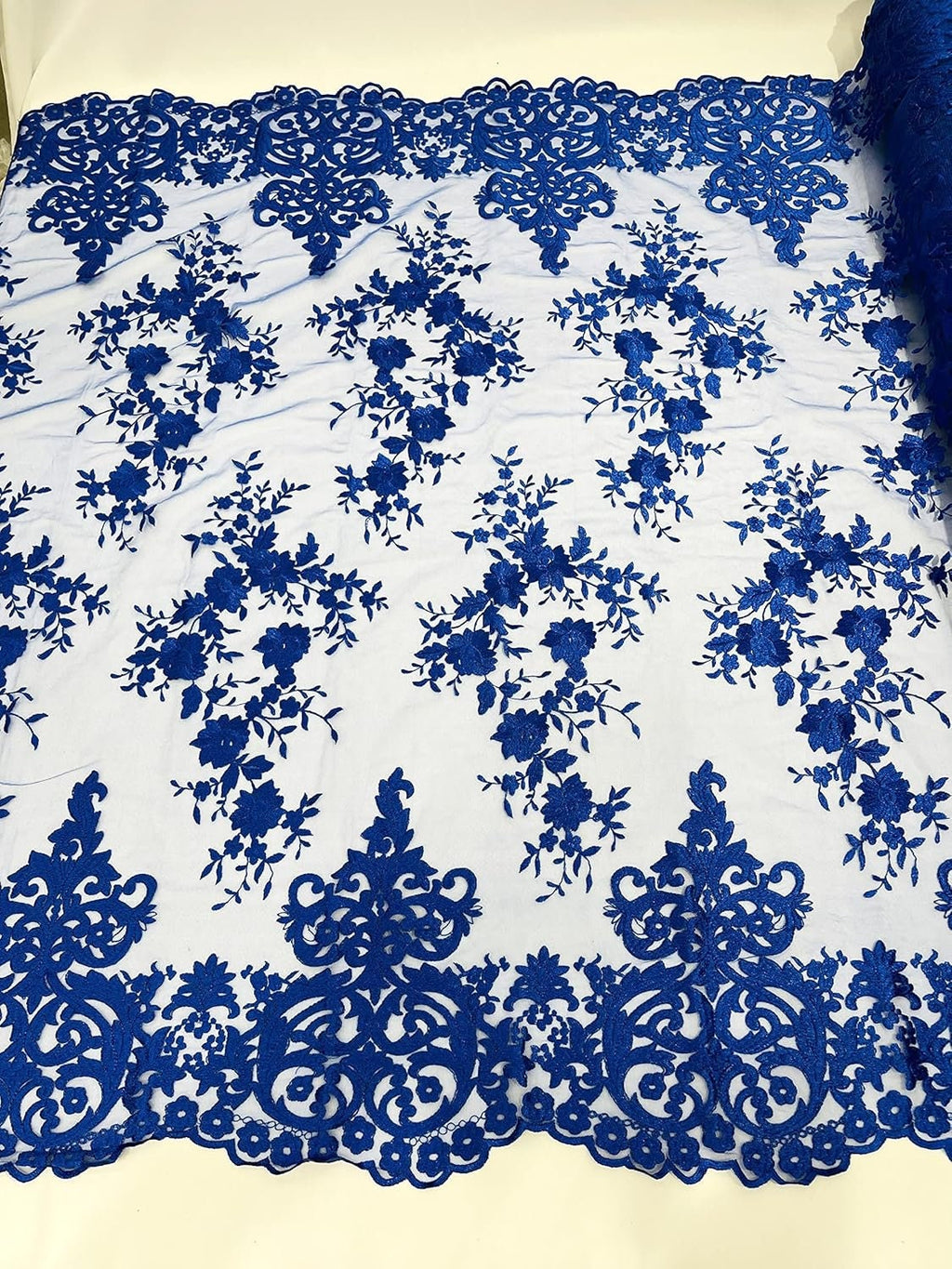 FASHION -Flower Damask Flat Lace Embroidery On A Mesh (1 Yard. Sold By The Yard. Choose Color Below