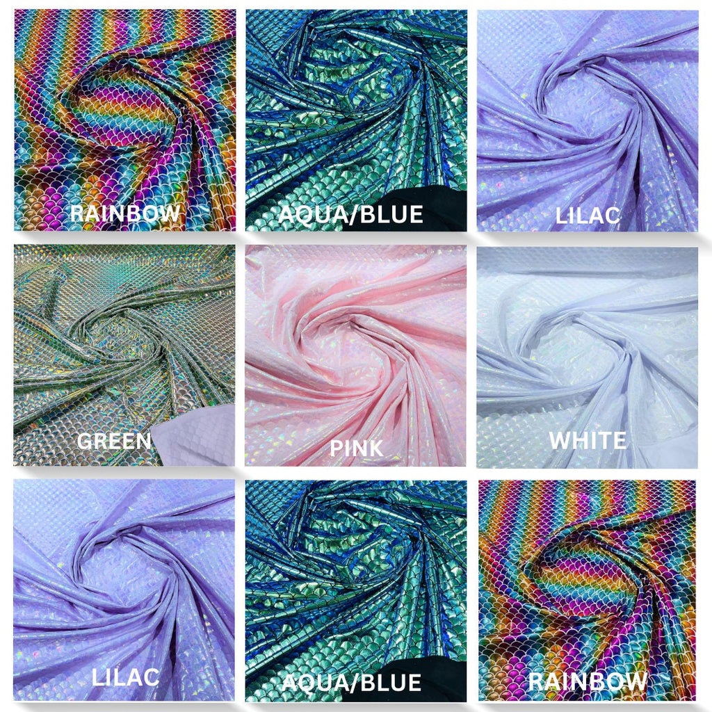 Hologram Mermaid Fish Scales 2 Way Stretch Spandex Fabric by The Yard . Choose Color Below