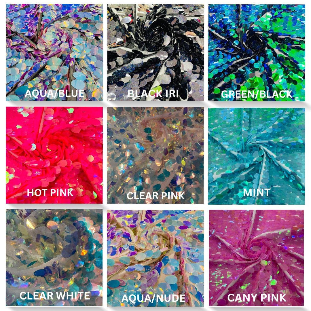 JUMBO - Sequins Oval Sequin Paillette/Tear Drop Mermaid Big Sequins Fabric Mesh By The Yard. Choose Color Below