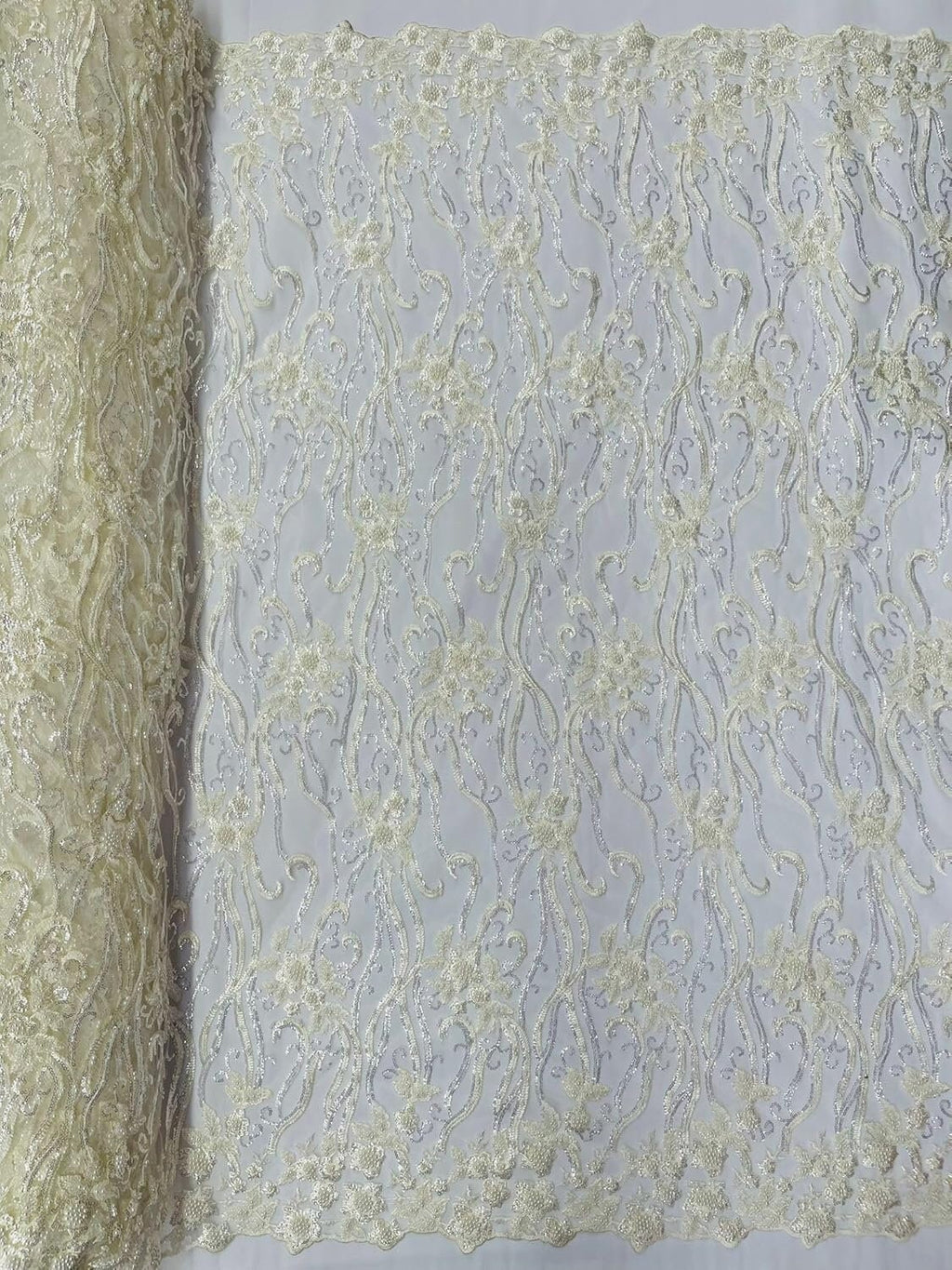 Floral Beaded Lace/Sequin Embroider Lace Fabric - Sold by The Yard. Choose Color Below