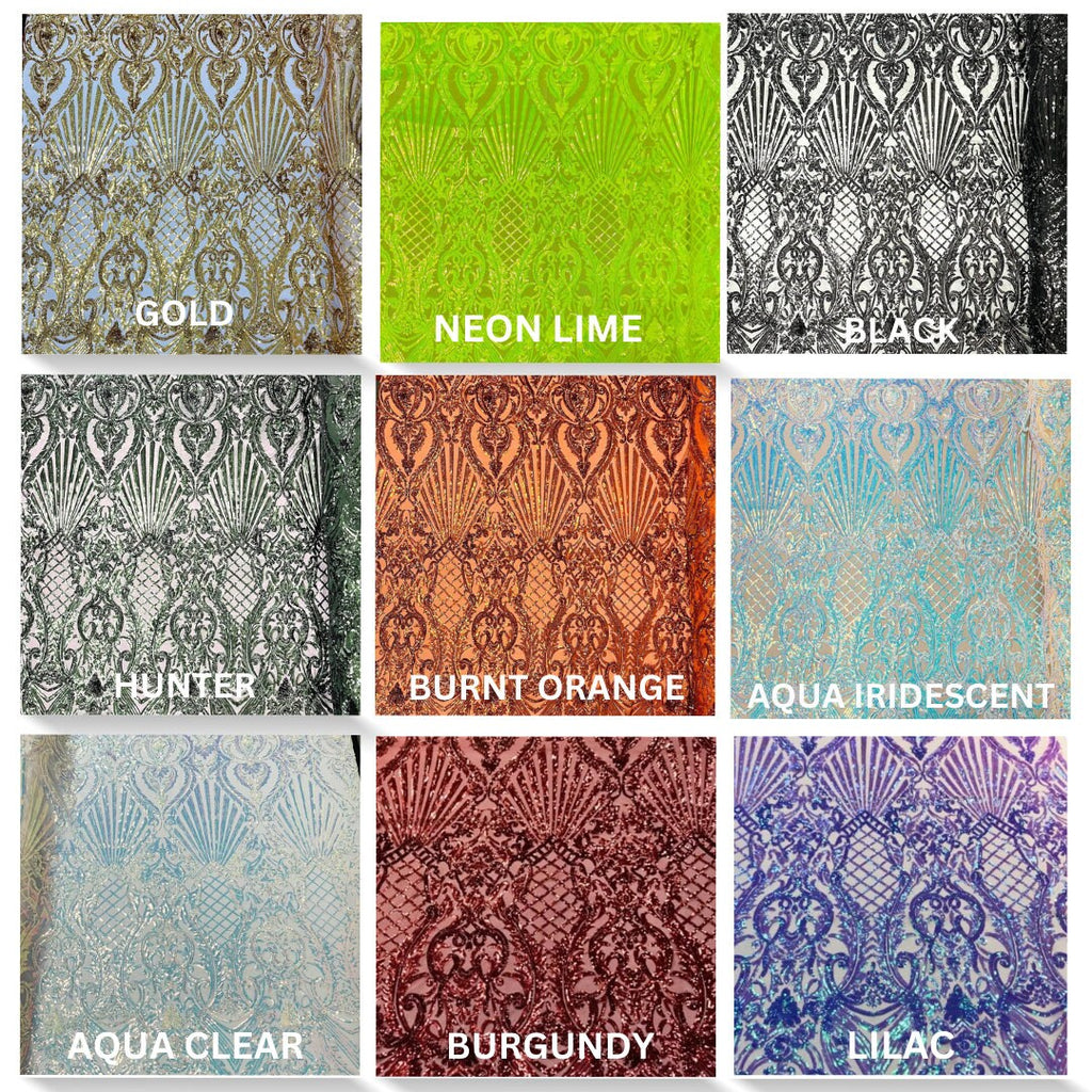 MERMAID TAIL - Shiny Sequin Design 4 Way Stretch Mesh Fabric. Sold By The Yard. Choose Color Below