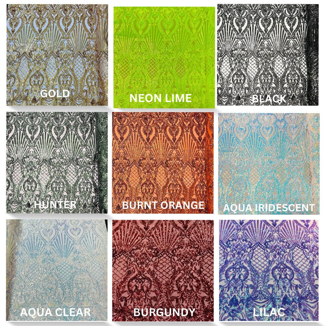MERMAID TAIL - Shiny Sequin Design 4 Way Stretch Mesh Fabric. Sold By The Yard. Choose Color Below