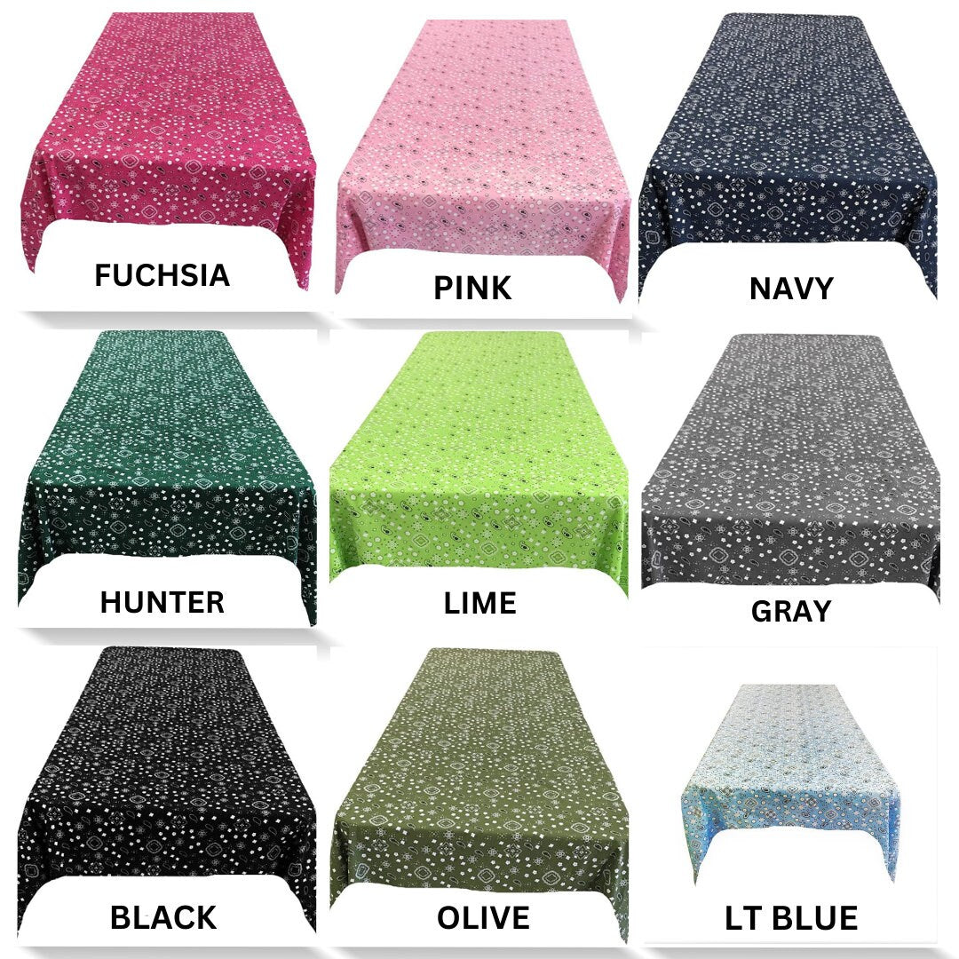 BANDANA - Print Poly Cotton Tablecloth Table Cover Fabric Table Cloth for Dinning, Kitchen, Party. Choose Size & Color Below