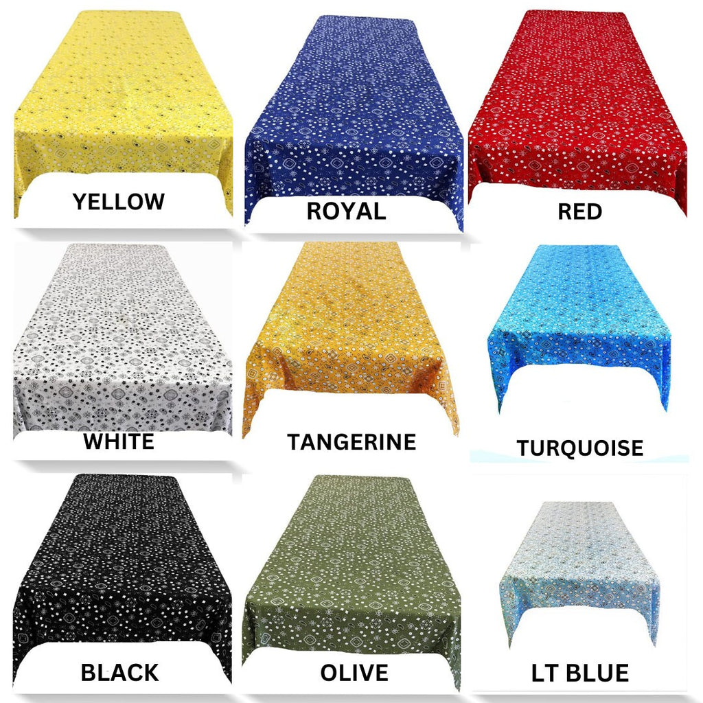 BANDANA - Print Poly Cotton Tablecloth Table Cover Fabric Table Cloth for Dinning, Kitchen, Party. Choose Size & Color Below