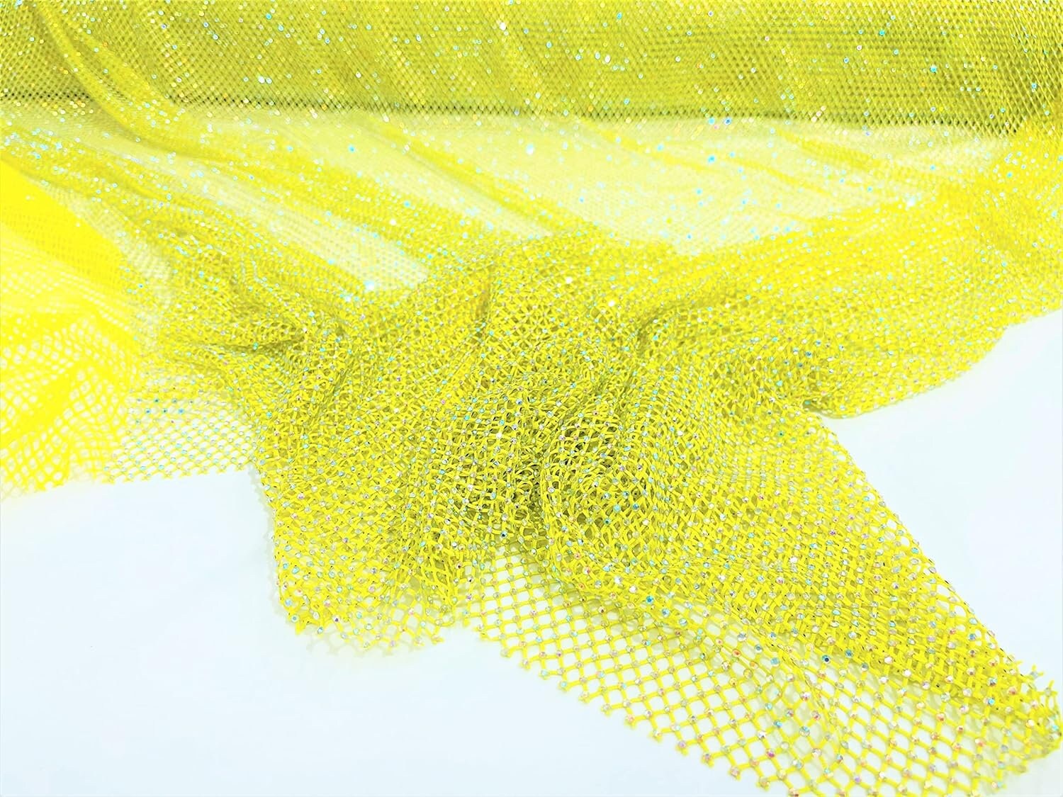 LUXURY - 45" Wide Iridescent Rhinestone On Soft Stretch Fish Net Fabric  - Sold by The Yard. Choose Color Below