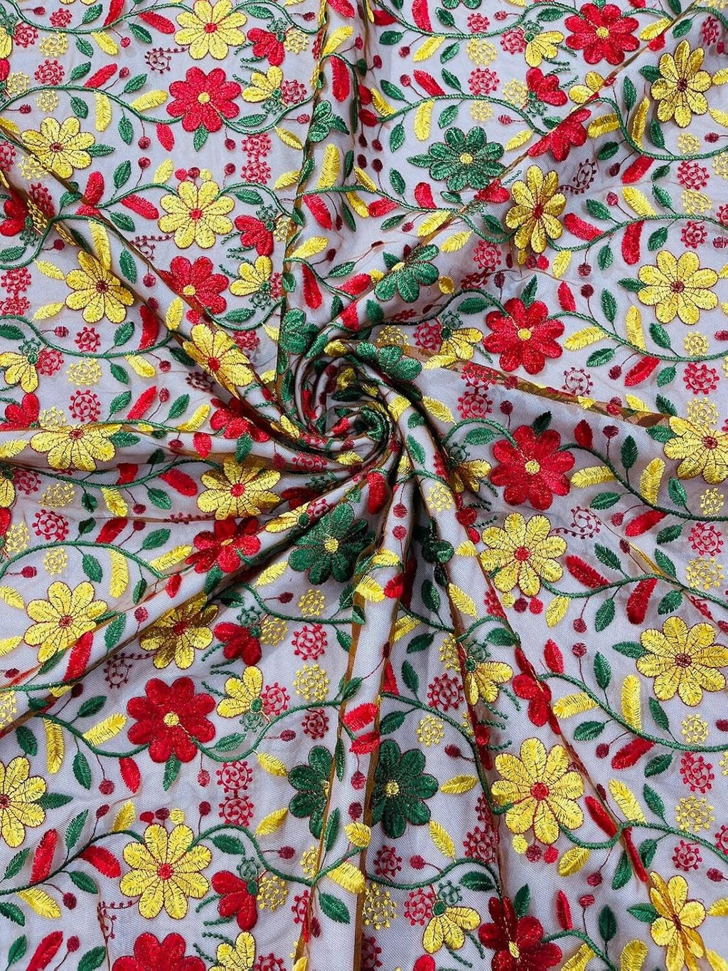 MULTI COLOR FLORAL - Design Embroider Mesh Lace Fabric. Sold By The Yard. 4 Colors Available