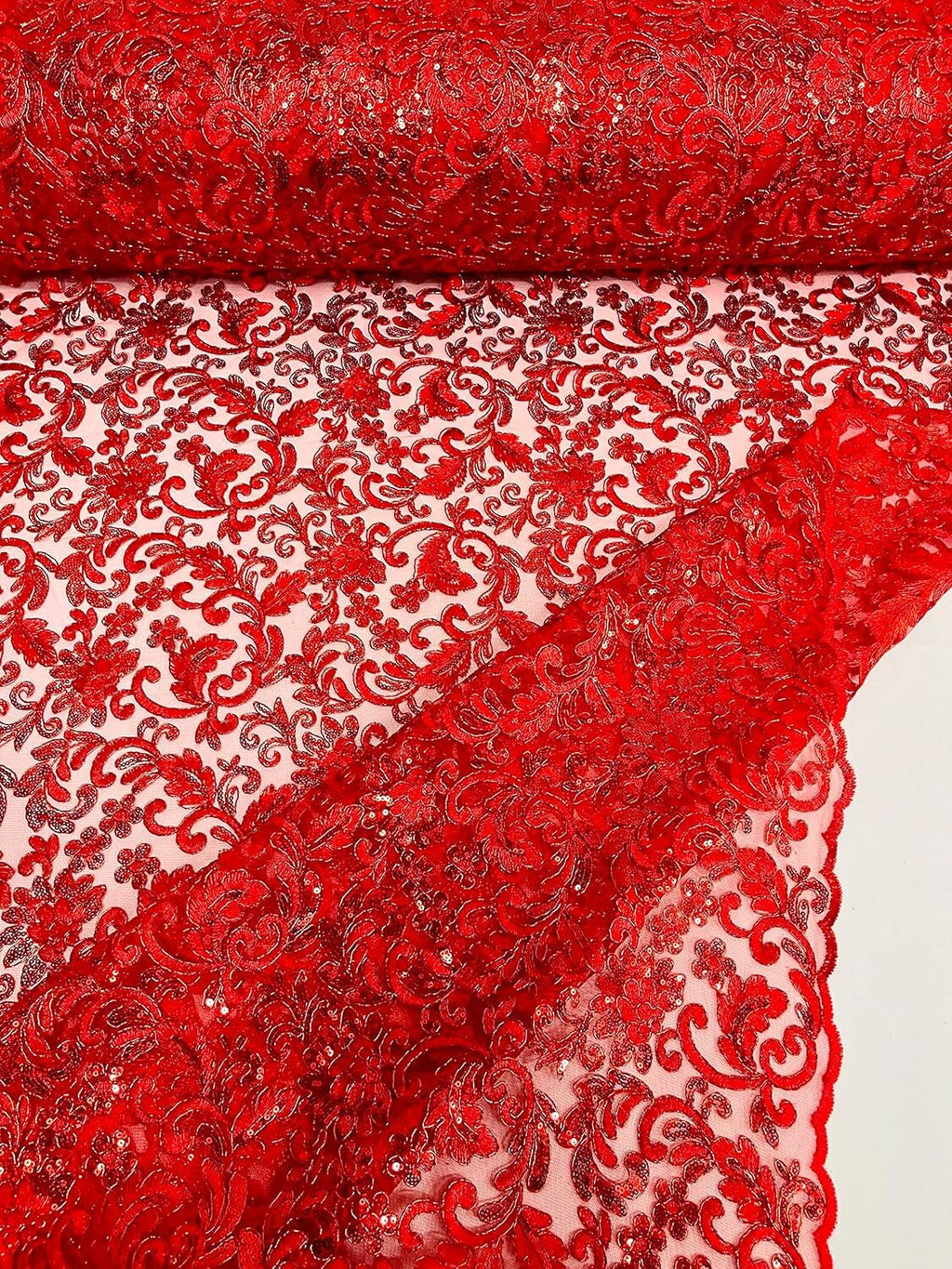 METALLIC - Corded Embroider Flowers with Sequins On A Mesh Lace Prom Fabric. Sold By The Yard. Choose Color Below