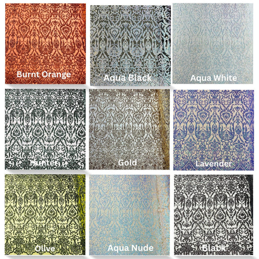 POSEIDON - Shiny Sequin Design 4 Way Stretch Mesh Fabric. Sold By The Yard. Choose Color Below
