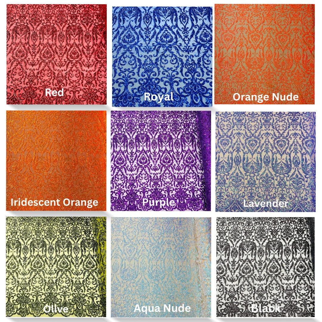 POSEIDON - Shiny Sequin Design 4 Way Stretch Mesh Fabric. Sold By The Yard. Choose Color Below