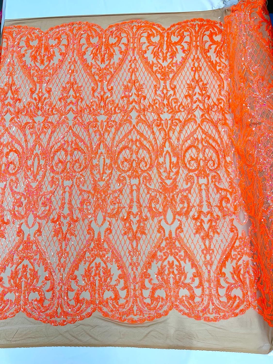 TOP FASHION - Shiny Sequin Design 4 Way Stretch Mesh Fabric. Sold By The Yard. Choose Color Below