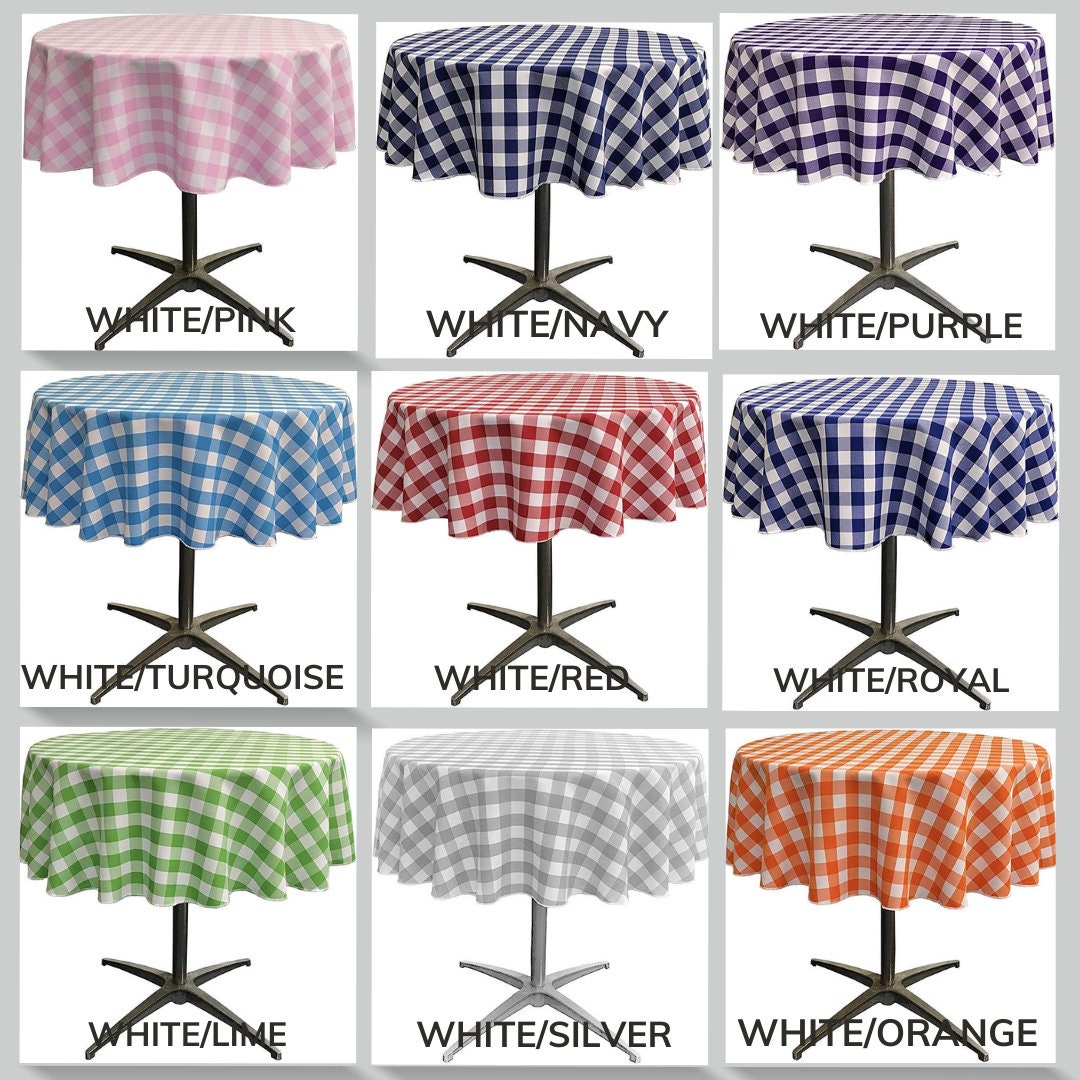 CHECKERED Polyester Poplin Gingham Plaid Round Tablecloth -Table Cover Fabric Table Cloth for Dinning, Kitchen, Party, Holiday. Choose Color