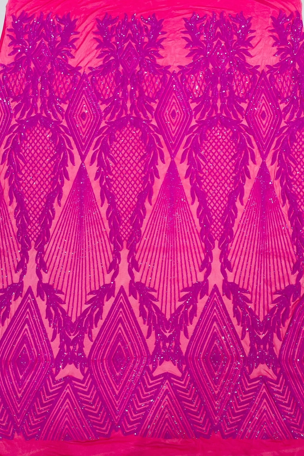 DIAMOND FASHION - Shiny Sequin Design 4 Way Stretch Mesh Fabric. Sold By The Yard. Choose Color Below