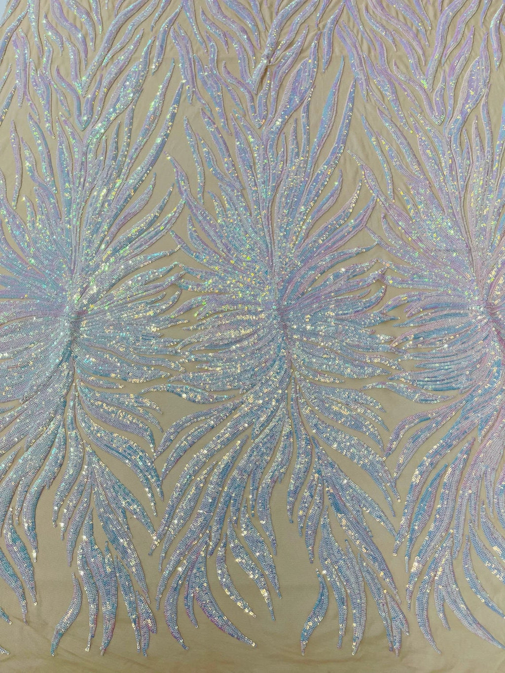 FEATHER FASHION - Shiny Sequin Design 4 Way Stretch Mesh Fabric. Sold By The Yard. Choose Color Below