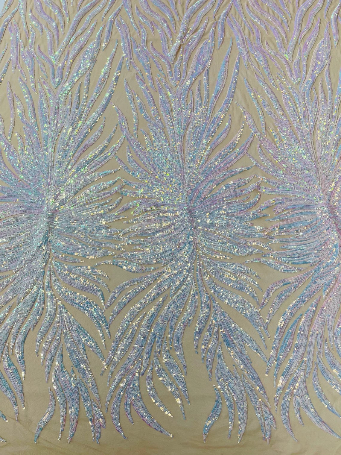 FEATHER FASHION - Shiny Sequin Design 4 Way Stretch Mesh Fabric. Sold By The Yard. Choose Color Below
