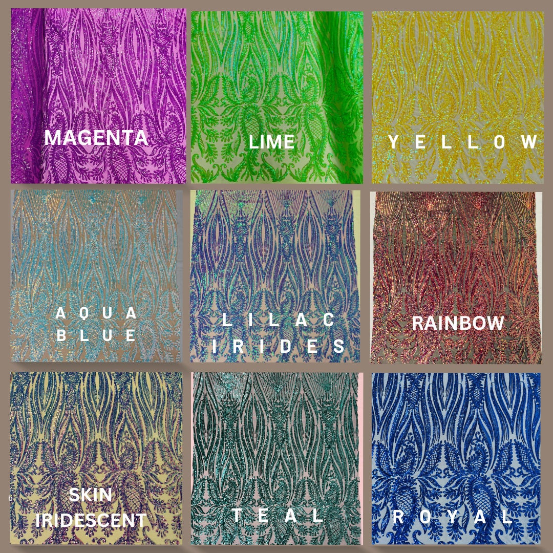 HIGH FASHION - Shiny Sequin Design 4 Way Stretch Mesh Fabric. Sold By The Yard. Choose Color Below