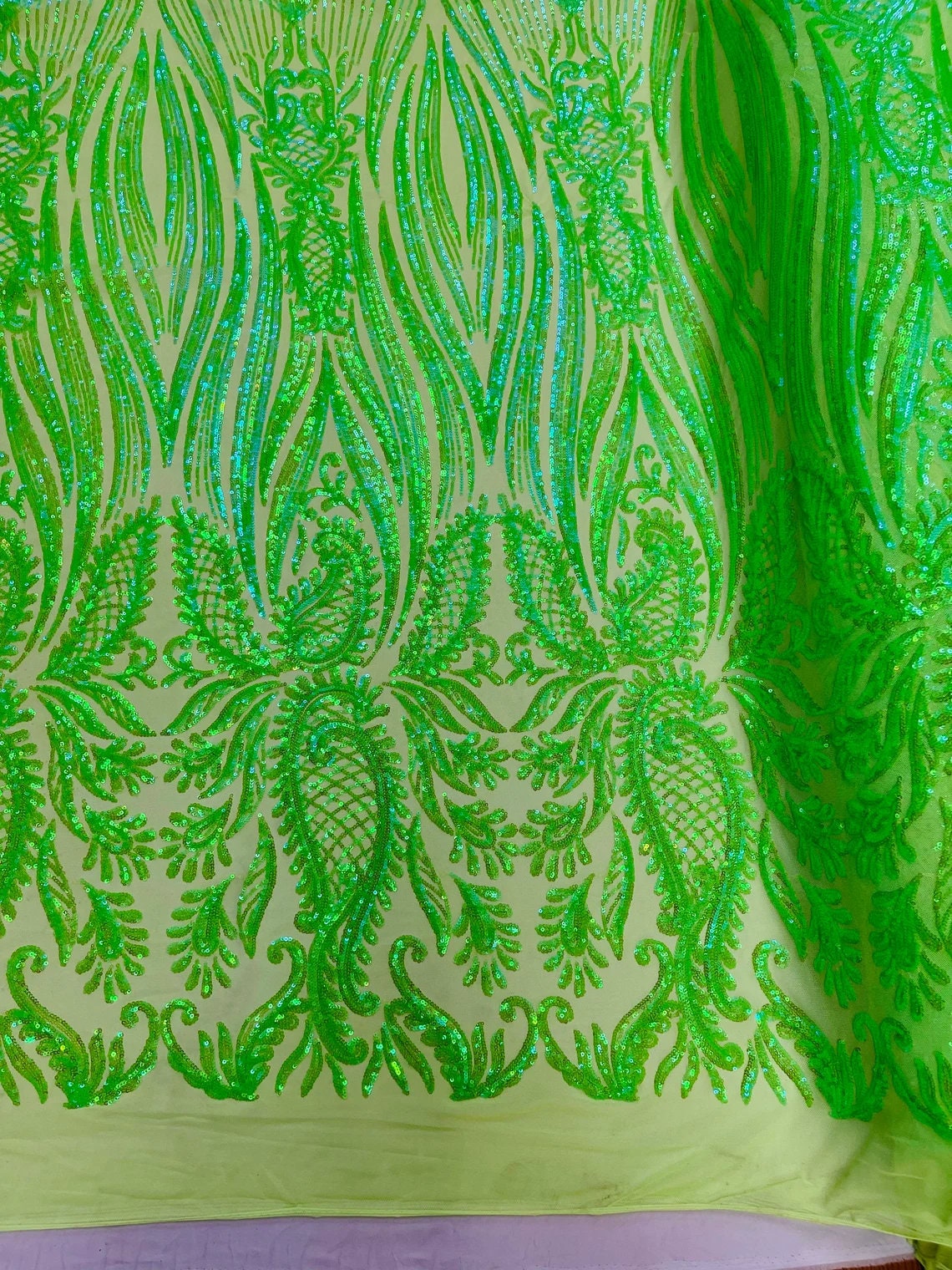 HIGH FASHION - Shiny Sequin Design 4 Way Stretch Mesh Fabric. Sold By The Yard. Choose Color Below