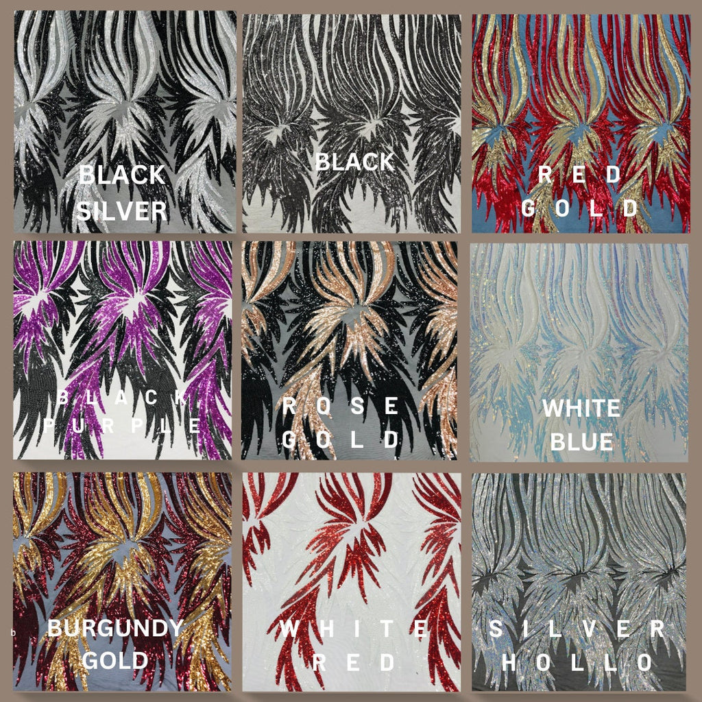 PEACOCK FEATHER FASHION - Shiny Sequin Design 4 Way Stretch Mesh Fabric. Sold By The Yard. Choose Color Below