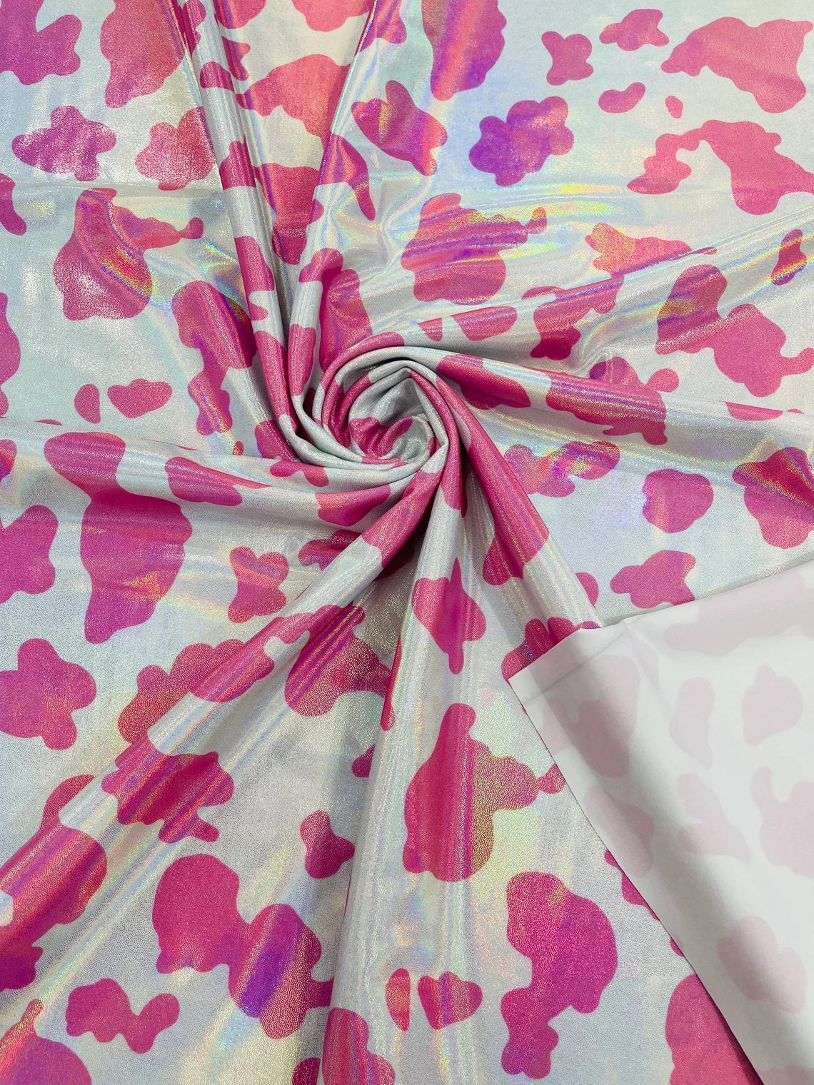 COW PRINT - HOLOGRAPHIC - Nylon Spandex 4 Way Stretch By Yard. Choose Color Below
