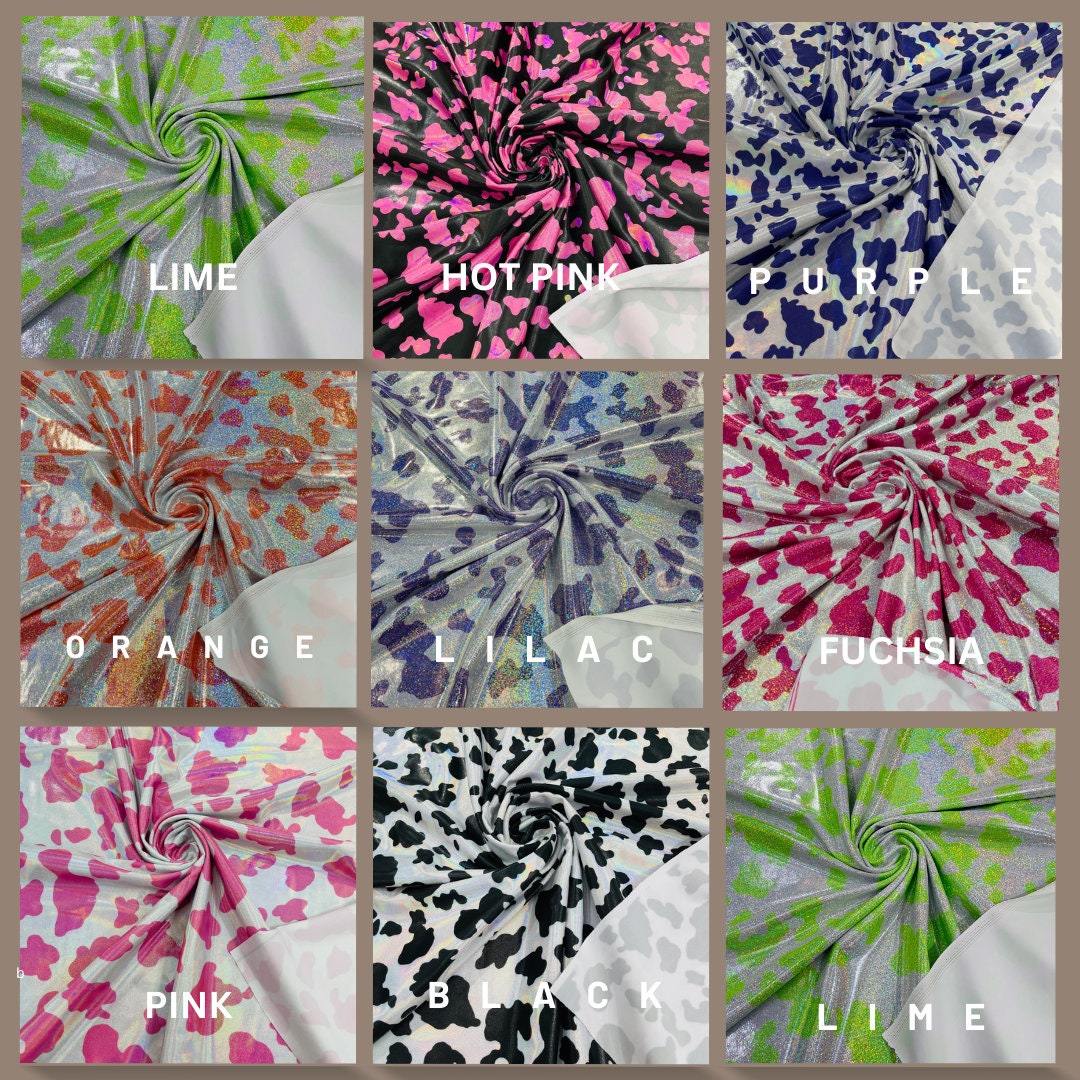COW PRINT - HOLOGRAPHIC - Nylon Spandex 4 Way Stretch By Yard. Choose Color Below