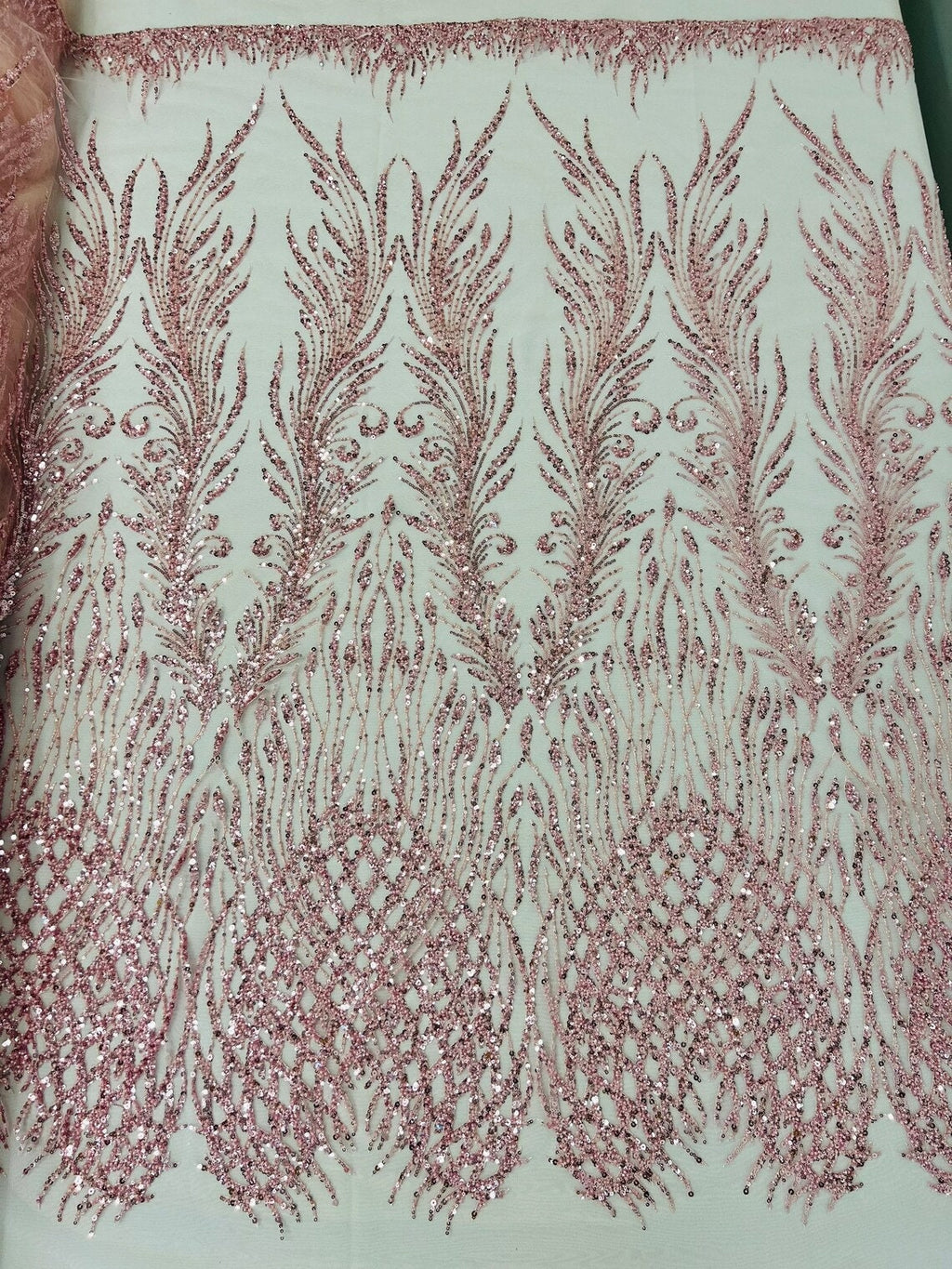 ANGEL WING FEATHERS - 3D Beaded Design with Embroidered Sequins and Beads On a Mesh Lace Fabric for Prom Dress By The Yard