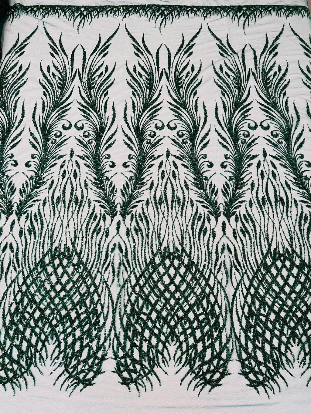ANGEL WING FEATHERS - 3D Beaded Design with Embroidered Sequins and Beads On a Mesh Lace Fabric for Prom Dress By The Yard