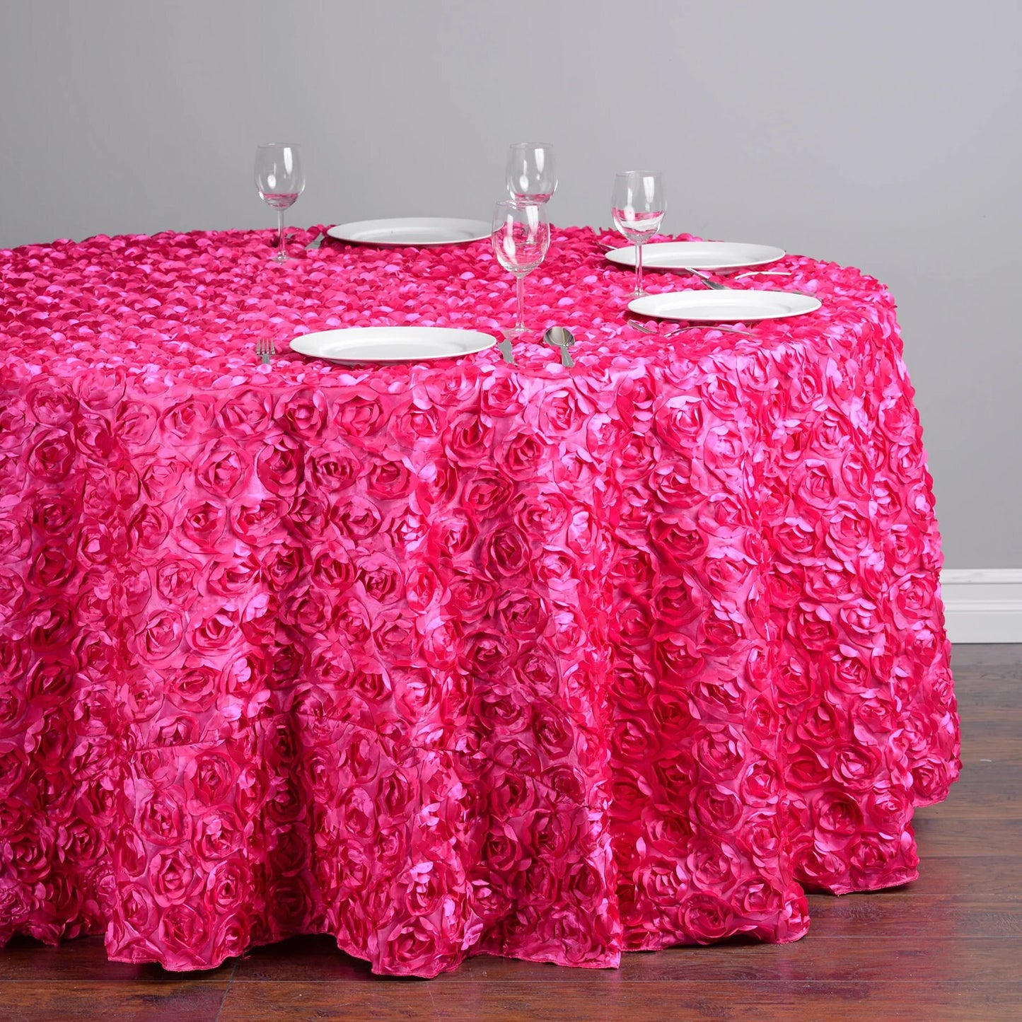 HOT PINK - Round Tablecloth Table Cloth Satin Rosette Tablecloth - 3D Floral Table Cloth for Wedding Baby Shower Birthday Tea Party Dessert