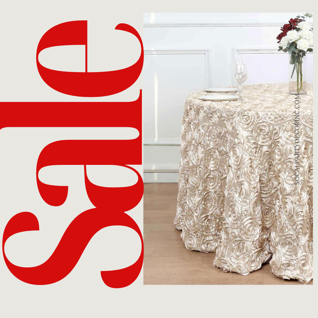 CHAMPAGNE - Round Tablecloth Table Cloth Satin Rosette Tablecloth - 3D Floral Table Cloth for Wedding Baby Shower Birthday Tea Party Dessert