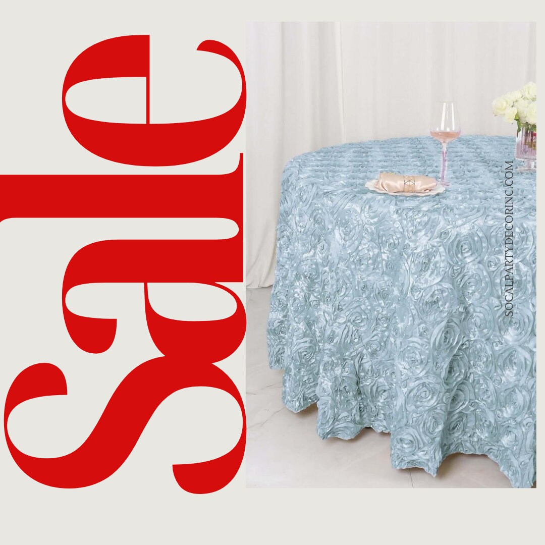 LT BLUE - Round Tablecloth Table Cloth Satin Rosette Tablecloth - 3D Floral Table Cloth for Wedding Baby Shower Birthday Tea Party Dessert