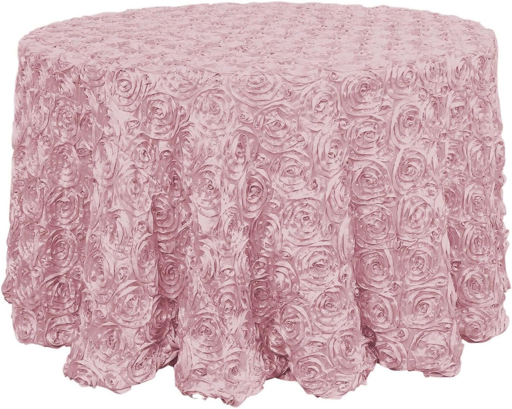 BLUSH - Round Tablecloth Table Cloth Satin Rosette Tablecloth - 3D Floral Table Cloth for Wedding Baby Shower Birthday Tea Party Dessert