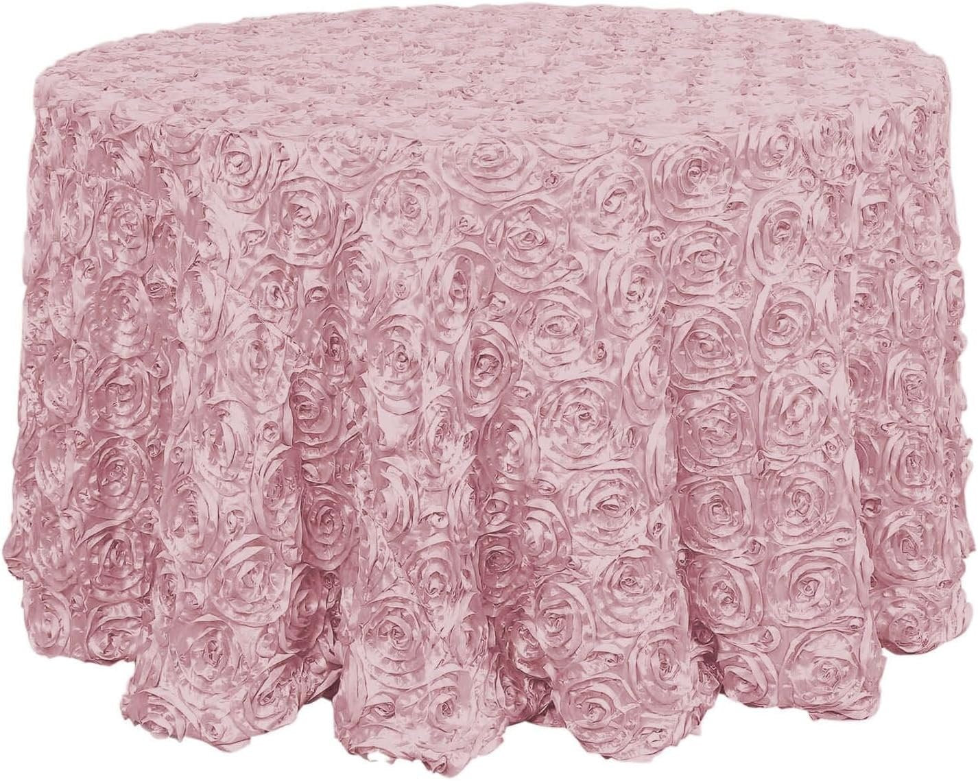 BLUSH - Round Tablecloth Table Cloth Satin Rosette Tablecloth - 3D Floral Table Cloth for Wedding Baby Shower Birthday Tea Party Dessert