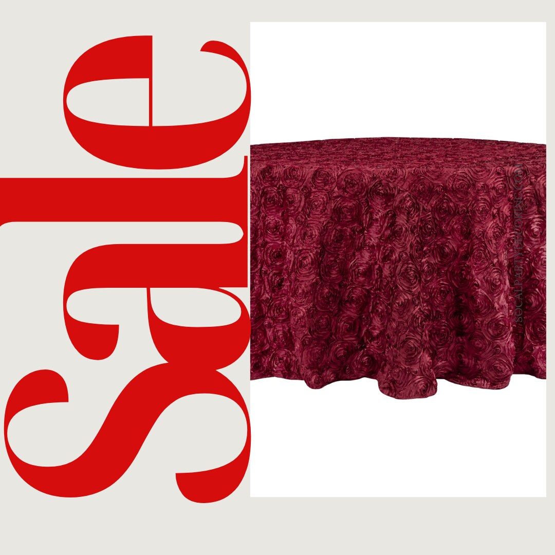 BURGUNDY - Round Tablecloth Table Cloth Satin Rosette Tablecloth - 3D Floral Table Cloth for Wedding Baby Shower Birthday Tea Party Dessert