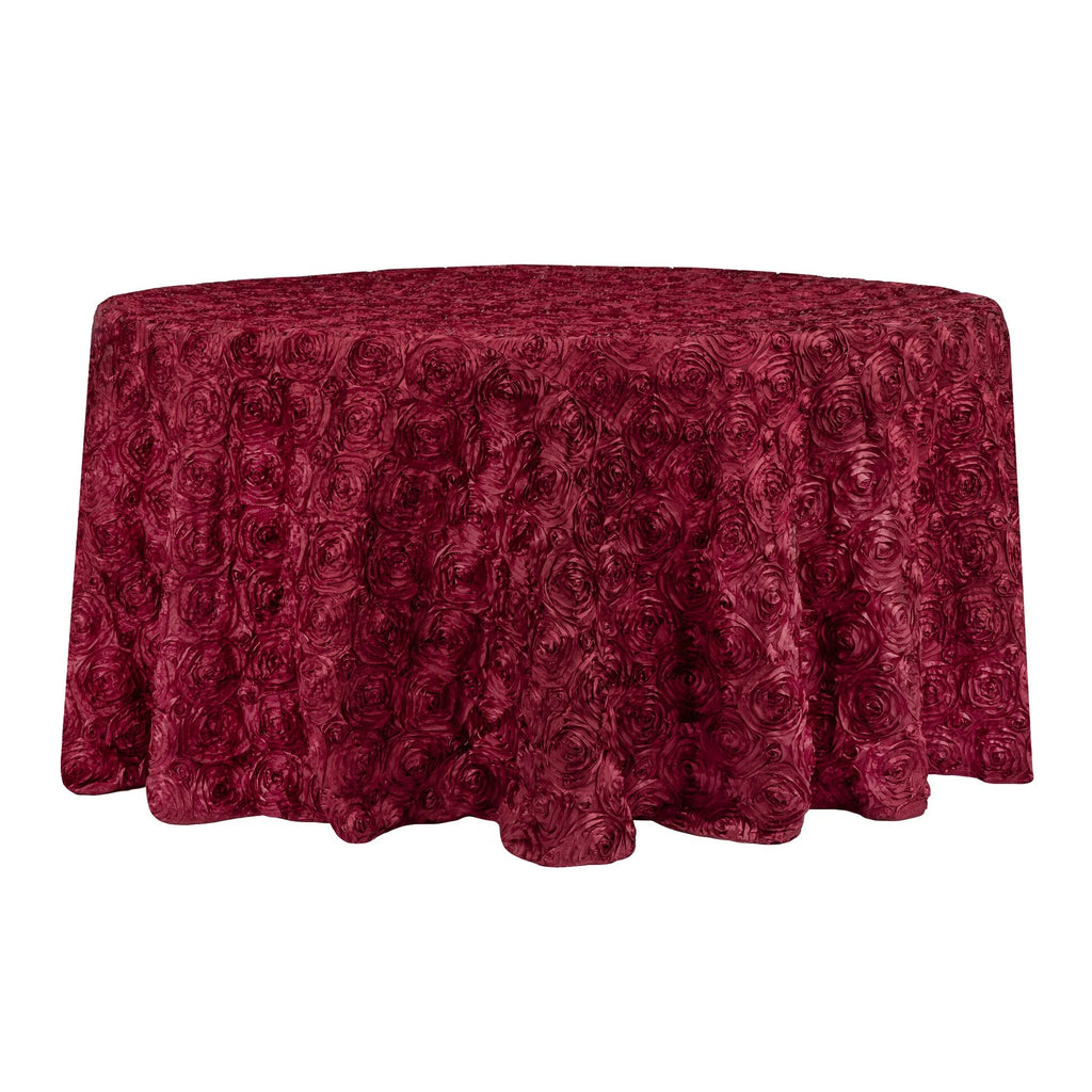 BURGUNDY - Round Tablecloth Table Cloth Satin Rosette Tablecloth - 3D Floral Table Cloth for Wedding Baby Shower Birthday Tea Party Dessert