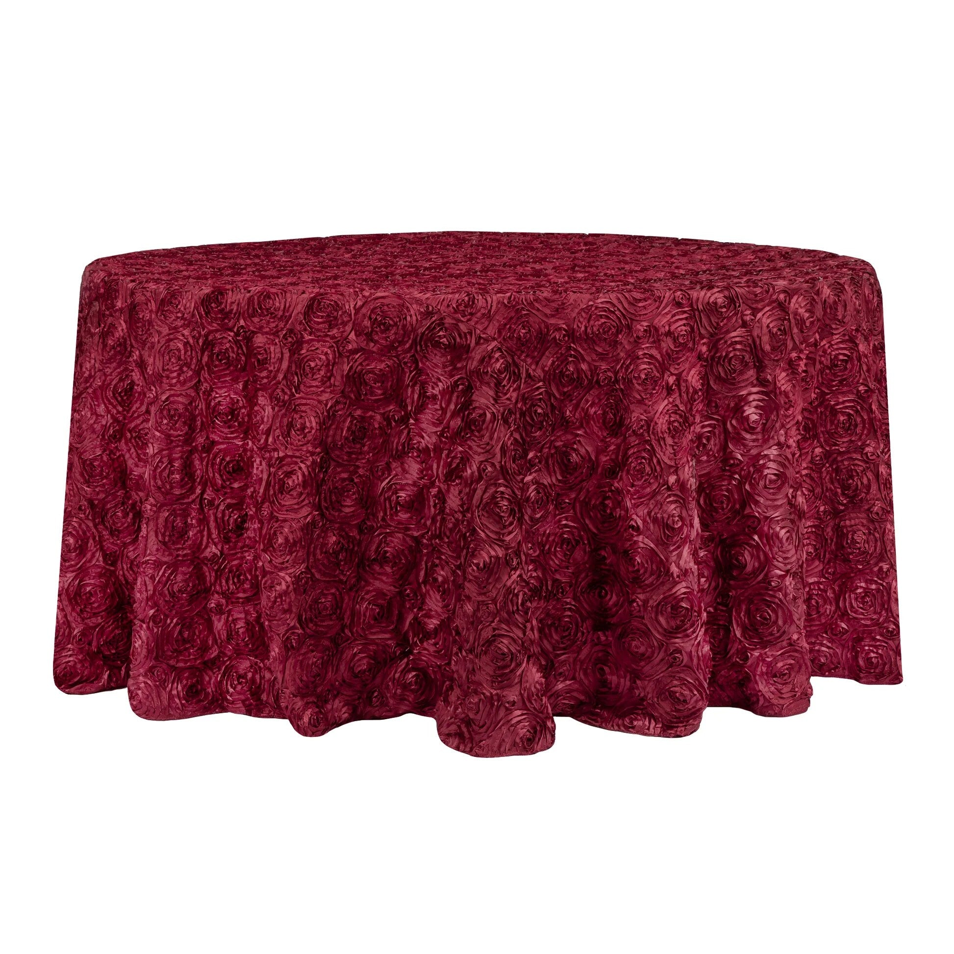 BURGUNDY - Round Tablecloth Table Cloth Satin Rosette Tablecloth - 3D Floral Table Cloth for Wedding Baby Shower Birthday Tea Party Dessert