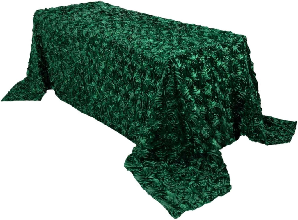HUNTER - Rectangular Tablecloth Table Cloth Satin Rosette - 3D Floral Table Cloth for Wedding Baby Shower Birthday Tea Party Dessert