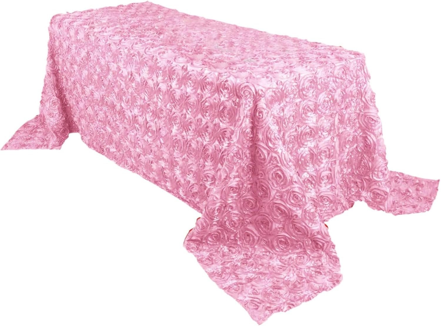 PINK - Rectangular Tablecloth Table Cloth Satin Rosette - 3D Floral Table Cloth for Wedding Baby Shower Birthday Tea Party Dessert