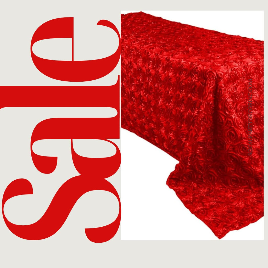 RED - Rectangular Tablecloth Table Cloth Satin Rosette - 3D Floral Table Cloth for Wedding Baby Shower Birthday Tea Party Dessert