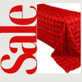 RED - Rectangular Tablecloth Table Cloth Satin Rosette - 3D Floral Table Cloth for Wedding Baby Shower Birthday Tea Party Dessert