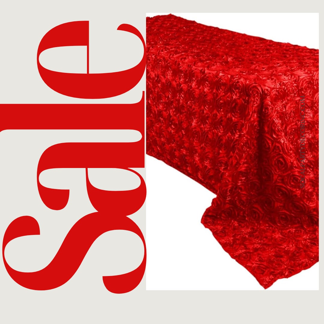 RED - Rectangular Tablecloth Table Cloth Satin Rosette - 3D Floral Table Cloth for Wedding Baby Shower Birthday Tea Party Dessert
